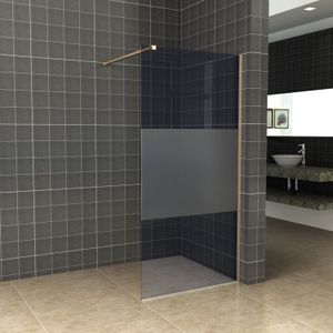 Bws inloopdouche pro line rookglas met middenband 110x200 8 mm nano coating geborsteld messing goud profiel en stang