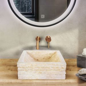 Bws waskom stone vierkant 40x40x15 cm natuursteen creme