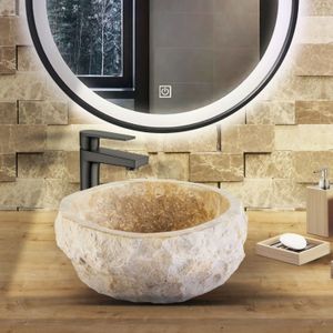BWS - Stone Waskom - Rond - Creme - Natuursteen - 35x35x15 cm