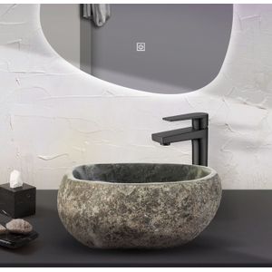 Waskom bws stone rond 35x15x12 cm riviersteen grijs