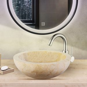 Waskom - BWS Stone - Rond - Creme - Natuursteen - Gepolijst