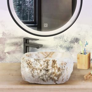 Waskom bws stone rond 30-35x30-35x15 cm gepolijst natuursteen sunset onyx