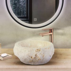 BWS - Stone - Waskom - Rond - Natuurmarmer - Creme - 30-35 cm