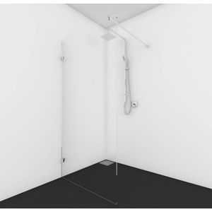 Douchewand Van Rijn Helder Glas Met Haakse Wand Incl Stabilisatiestang 200x120x50 cm