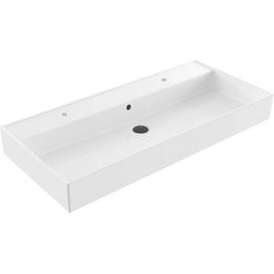Wastafel Sanilux Edge Keramiek 100 2 Kraangaten Glans Wit