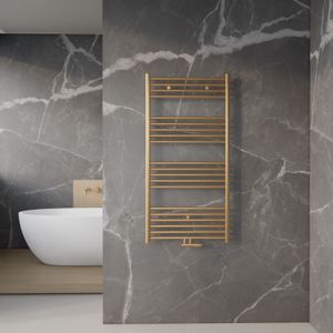 Handdoek radiator bws cory 120x60 cm 414 watt midden en zijaansluiting geborsteld messing goud