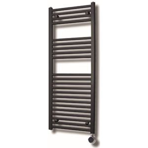 Elektrische design radiator sanicare plug en play 111,8x45 cm wit met zwarte thermostaat incl montage set 596 watt