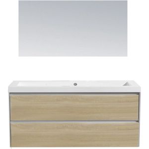 Badkamermeubel sanilux pl 120 greeploos incl spiegel en wastafel light wood multiplex 120x47x50 cm