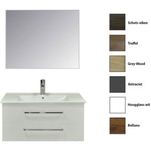 Badkamermeubelset Sanicare Q6 Twee Laden Chromen Greep 100 cm Met Spiegel Schots Eiken