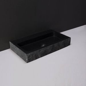 Wastafel forzalaqua taranto graniet gezoet gekapt met kraangat zwart 50x30x8 cm
