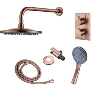 Inbouw Regendouche Set BWS Copper met Wanduitloop en 3 Standen Handdouche Geborsteld Koper 30 cm