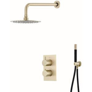 Inbouw Regendouche Set BWS Gold Pro Wanduitloop 20 cm Hoofddouche Mat Goud en Zwart
