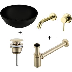 Waskomset bws rond 26x12 cm keramiek mat zwart /goud