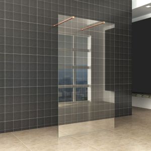Bws vrijstaande inloopdouche pro line helder glas met twee stabilisatiestangen koper