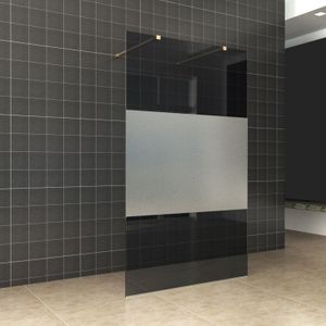 Bws vrijstaande inloopdouche pro line rookglas met middenband met twee stabilisatiestangen messing goud