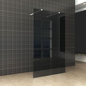 Bws vrijstaande inloopdouche pro line rookglas met twee stabilisatiestangen mat wit