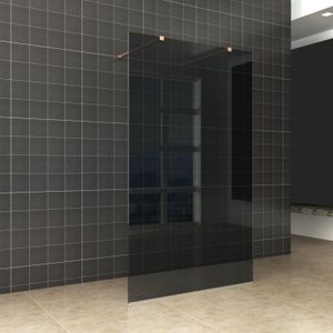 Bws vrijstaande inloopdouche pro line rookglas met twee stabilisatiestangen koper