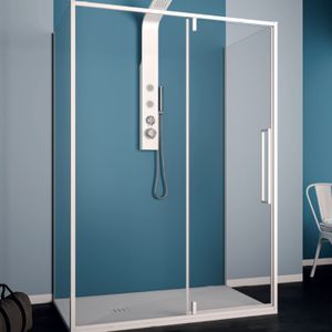 Douchecabine lacus murano 110 cm helder glas met klapdeur aluminium profiel wit (2 zijwanden)