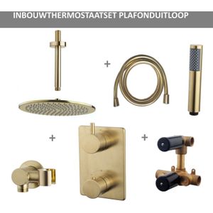 Boss & Wessing - Inbouwdoucheset - Plafonduitloop Rond - 30 cm - Geborsteld Messing Goud