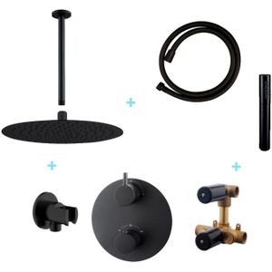 Wiesbaden Inbouw Regendouche Set Caral Rond Plafonduitloop Mat Zwart PVD Coating