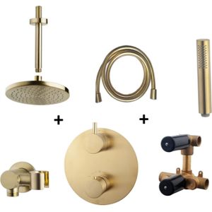 Wiesbaden Inbouw Regendouche Set Caral Rond Plafonduitloop Geborsteld Messing Goud PVD Coating