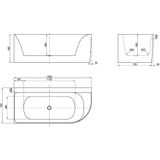 Half Vrijstaand Ligbad Luca Sanitair Primo Acryl 165x75x60 cm Links Glans Wit