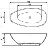 Vrijstaand Ligbad Bws Lusa 170x86x54 cm Cast Marble Mat Zwart