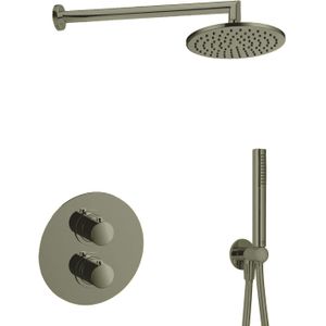 Regendoucheset inbouw salenzi giro r muur uitloop gegalvaniseerd messing zwart chroom 30 cm op=op