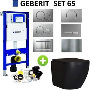 Geberit up320 toiletset compleet | inbouwreservoir | mudo randloos mat zwart | met drukplaat | set 65
