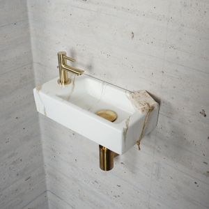 Wiesbaden - Carrara Marmerlook - Fonteinset - Messing Goud