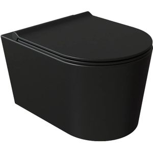 Wandcloset Salenzi Civita 50x35x36.5cm Keramiek Rimless Mat Zwart Met Glanzend Binnenwerk (excl. zitting)
