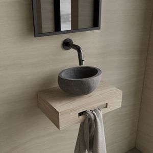 Complete fonteinset bws hold met handoekhouder waskom natuursteen grijs en fonteinkraan gunmetal