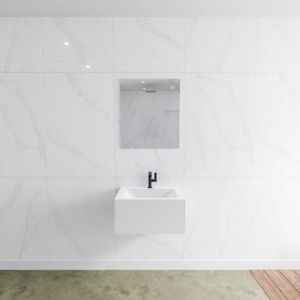 Badkamermeubelset Mondiaz LAGOM 60 cm Gecentreerde Waskom Solid Surface Met 1 Kraangat Mat Wit (1 lade)