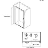 Nisdeur bws linea met vast paneel 120x200 cm 8 mm soft close nano glas rvs look