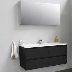 Badkamermeubel bws pepper wastafel acryl incl spiegelkast 2 deurs zonder krg 120x55x46 cm mat zwart