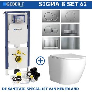 Geberit Sigma 8 (UP720) Toiletset set62 Mudo Rimless Met Sigma 01 Drukplaat