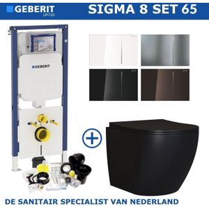 Geberit Sigma 8 (UP720) Toiletset set65 Mudo Rimless Mat Zwart Met Sigma 50 Drukplaat