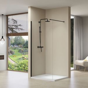 Inloopdouche van rijn st01 70x200 cm helder glas 8 mm met stabilisatiestang mat zwart