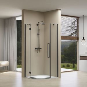 Douchecabine - Kwartrond - Aluminium - Zwart - 8 mm Helder Glas