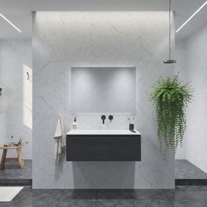 Badkamermeubelset Gliss Eros 90 cm Met Wastafel Zwart Eiken