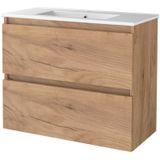 Badmeubelset bws salt 80x39 cm greeploos 2 lades met wastafel 1 kraangat whisky oak