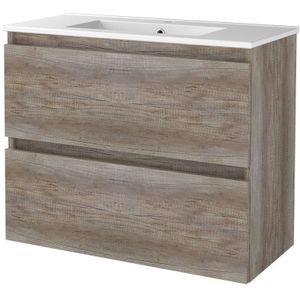 Badmeubelset bws salt 80x39 cm greeploos 2 lades met wastafel 1 kraangat scotch oak