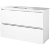 Badmeubelset bws salt 100x39 cm greeploos 2 lades met wastafel 1 kraangat ice white