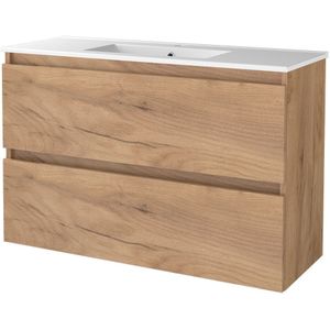 Badmeubelset bws salt 100x39 cm greeploos 2 lades met wastafel 1 kraangat whisky oak