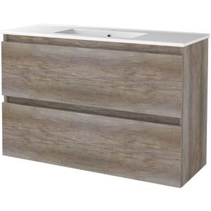 Badmeubelset bws salt 100x39 cm greeploos 2 lades met wastafel 1 kraangat scotch oak