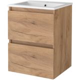 Badmeubelset bws salt 50x46 cm greeploos 2 lades met wastafel 1 kraangat whisky oak