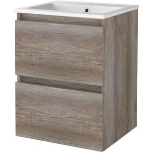 Badmeubelset bws salt 50x46 cm greeploos 2 lades met wastafel 1 kraangat scotch oak