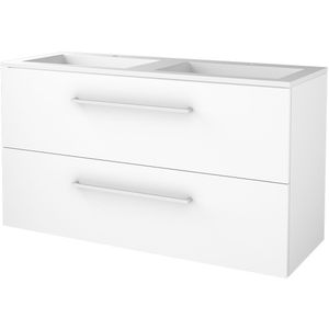 Badmeubelset bws salt 120x46 cm met grepen 2 lades met wastafel 2 kraangaten ice white