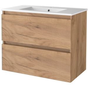 Badmeubelset bws salt 80x46 cm greeploos 2 lades met wastafel 1 kraangat whisky oak