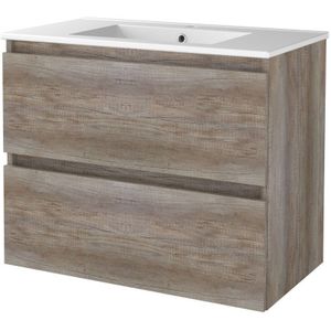 Badmeubelset Aquasplash Salt 80x46cm Greeploos 2 Lades Met Wastafel 1 Kraangat Scotch Oak